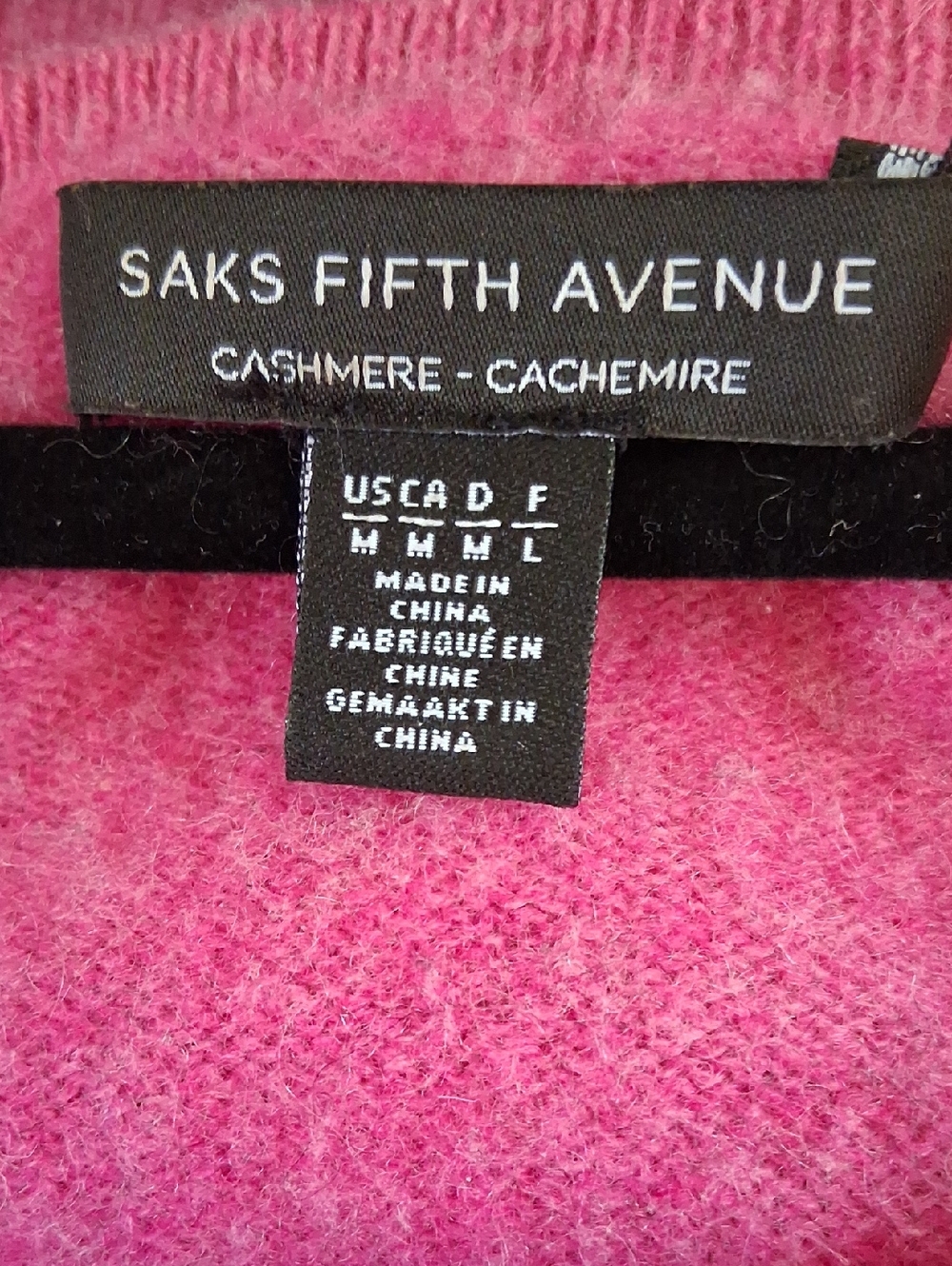 Saks Fifth Avenue 100% Cadhmere Short Sleeve Heathered Bright Pink Tee M